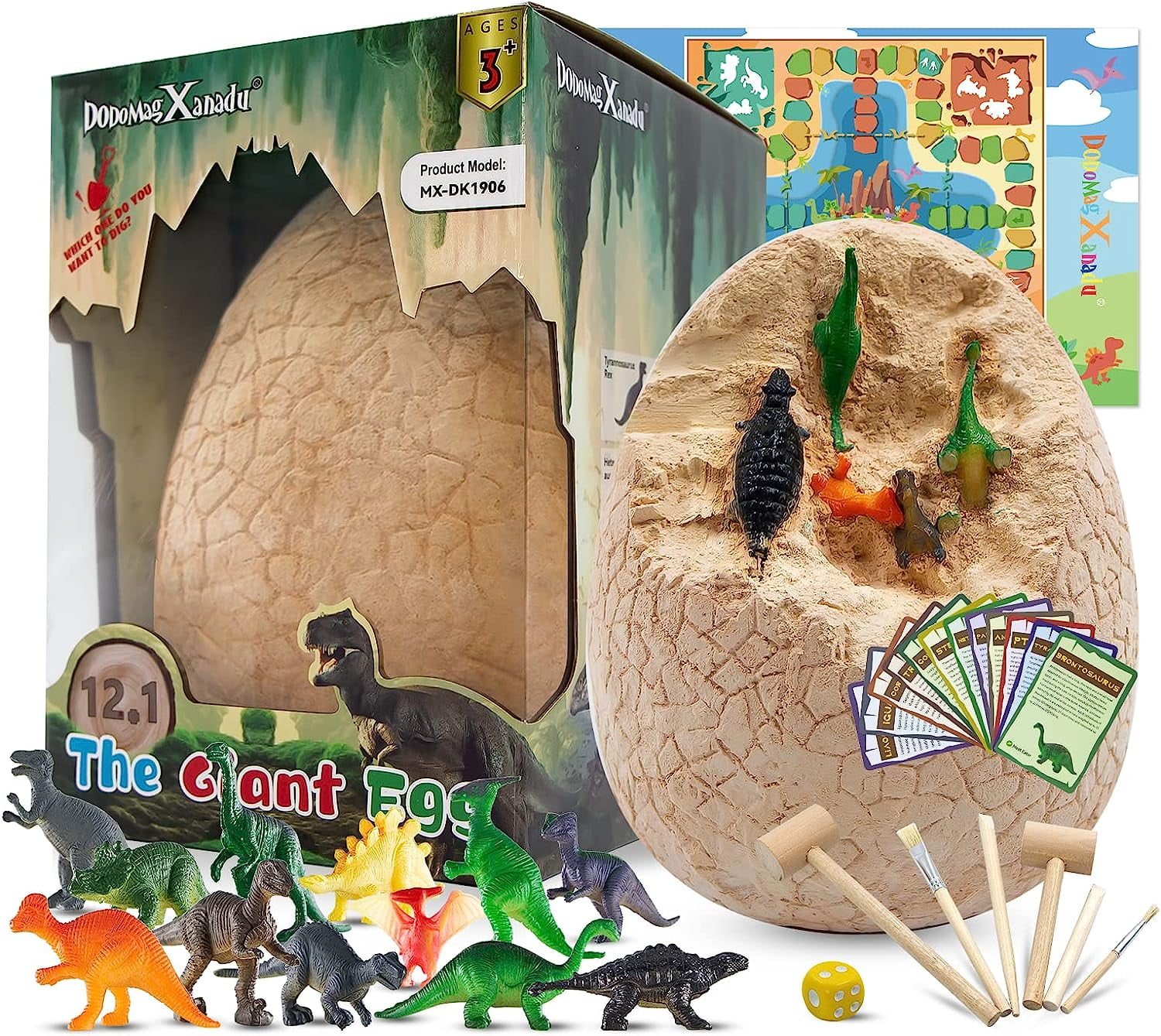 Jumbo Dino Egg Excavation Kit with 12 Dinosaur Toys, STEM Science Kit