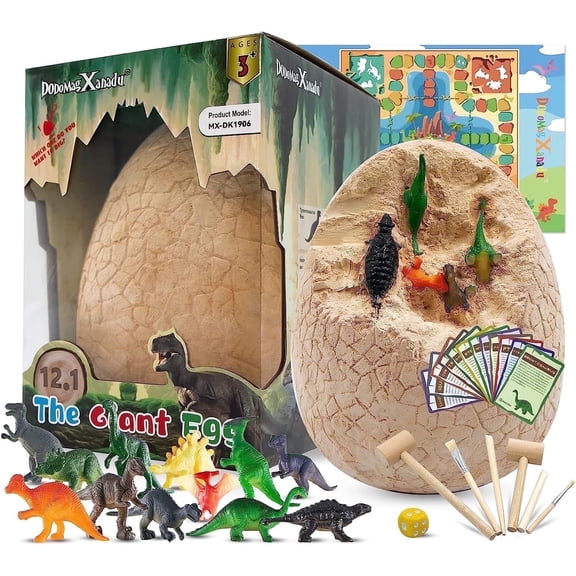 DoDoMagxanadu Dinosaur Egg Excavation Kit, Jumbo Dino Egg Dig Kit Gift, Dinosaur Toys for Kids 5-7 8-12 with 12 Dinosaurs,Easter Basket Stuffers