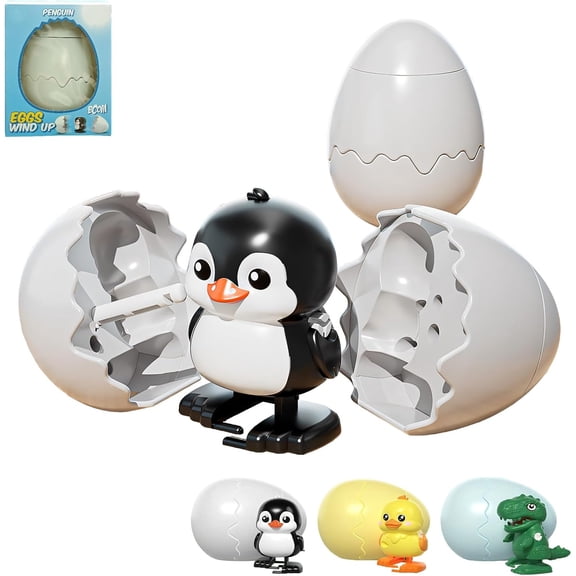 Dinosaur Egg Hatching Toy, Rotate The Egg to Hatch a Walking Animal, Reusable Clockwork Fun Animal Toy for Boys and Girls, Ideal Gift for Birthdays, Holidays, and Easter(Penguin)