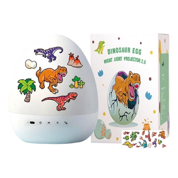 Dinosaur Egg Night Light, 360 Rotating Star Projector, Rechargeable Bedroom Lighting with 12 Unequal Light Effects and Soothing 8 Calming Songs, Adjustable White Warm Blue Colors