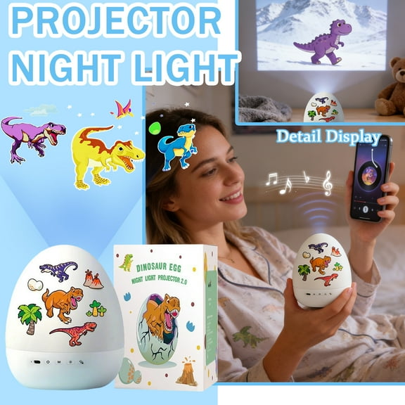 Dinosaur Egg Night Light Projector, 360°Rotating Starry Sky Projector with Music, Rechargeable Dinosaur Themed Cartoon Light for Kids Room