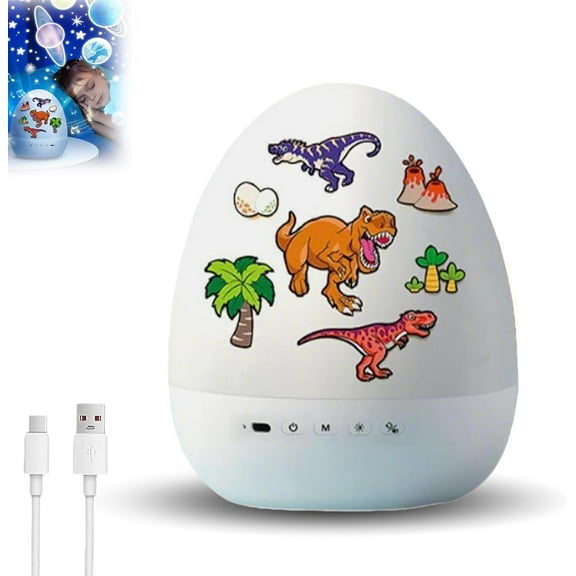 Dinosaur Egg Night Light Projector with Bluetooth Speaker for Kids, 360 Rotating Projector Night Light Rechargeable, Dinosaur Lights Projectors, 3 Lighting Modes, with 21 Slides (1PC)Q