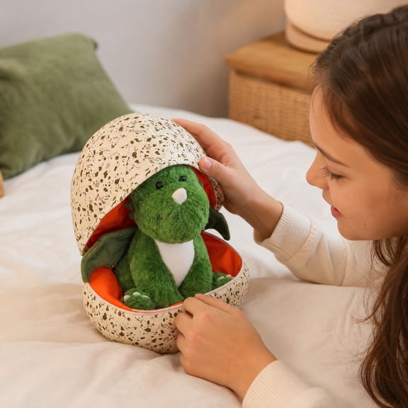 Dinosaur Egg Plush Pillow, Stuffed Animal Decorative Cushion and Character Doll, for Bedroom, Playroom and Shelf Display, Soft Character Gift for Animal Lovers, Cozy Room Accents and Companionship