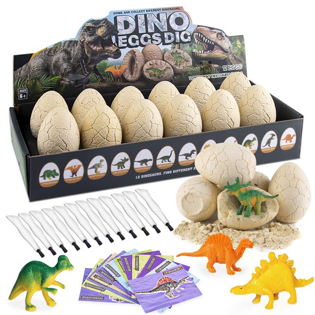Dinosaur Eggs Excavation Dig Kit 12 Unique Eggs Dinosaur Toy ，Easter