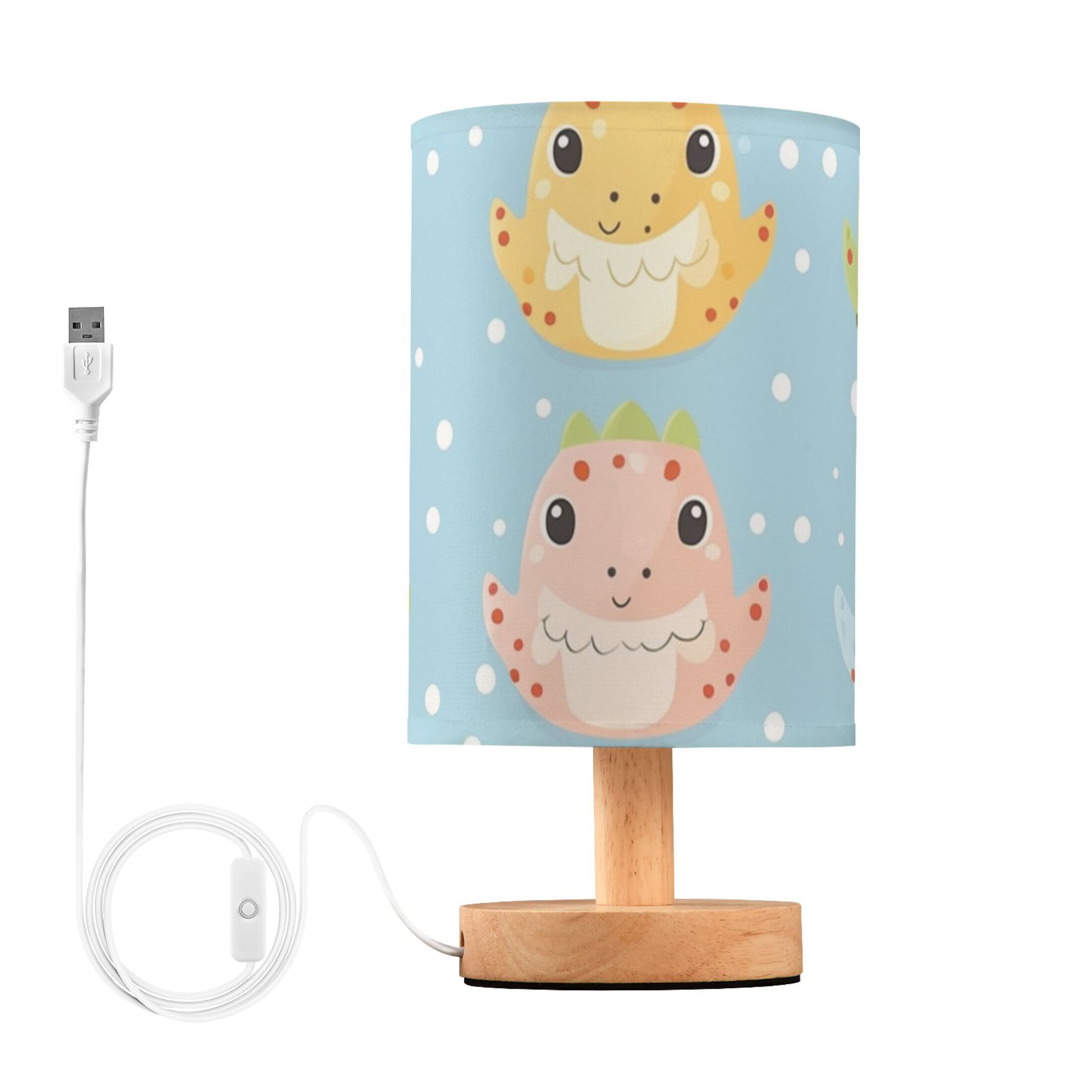 Dinosaur Eggs Table Lamp USB Bedside Desk Nightstand Lamp Printed Gifts Small Lamp Wood Base for Bedroom Living Room Kids Room College Dorm
