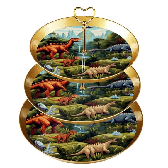 Dinosaur Elegant Plastic Disc Cake Holder with Iron Pillars | 32cm/12.5in Height and 21cm/24cm/27cm Plates