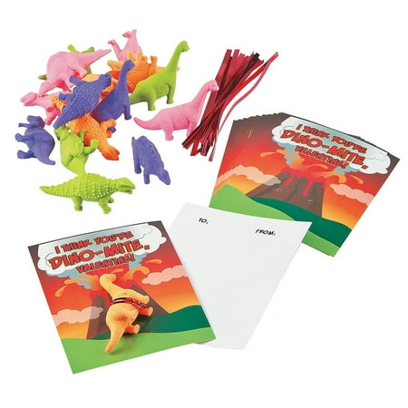 Dinosaur Eraser Valentine Cards - Stationery - 24 Pieces