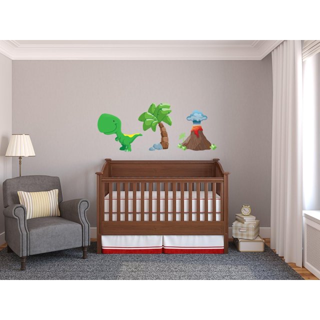 Dinosaur Fabric Wall Decals Jumbo Sized TRex, Volcano, Tree