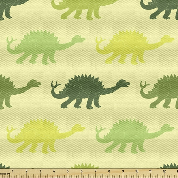 Ambesonne Dinosaur Fabric by the Yard Upholstery, Pattern of Stegosaurus, 2 Yards, Multicolor