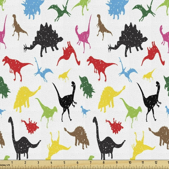 Dinosaur Fabric by the Yard Upholstery, Tyrannosaurus in Various Tones Fantasy Jurassic Joy Grunge Natural History, Decorative Fabric for DIY and Home Accents, 1 Yard, Multicolor by Ambesonne