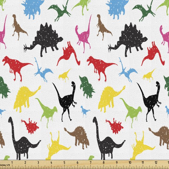 Ambesonne Dinosaur Fabric by the Yard Upholstery, Fantasy Jurassic Grunge, 3 Yards, Multicolor