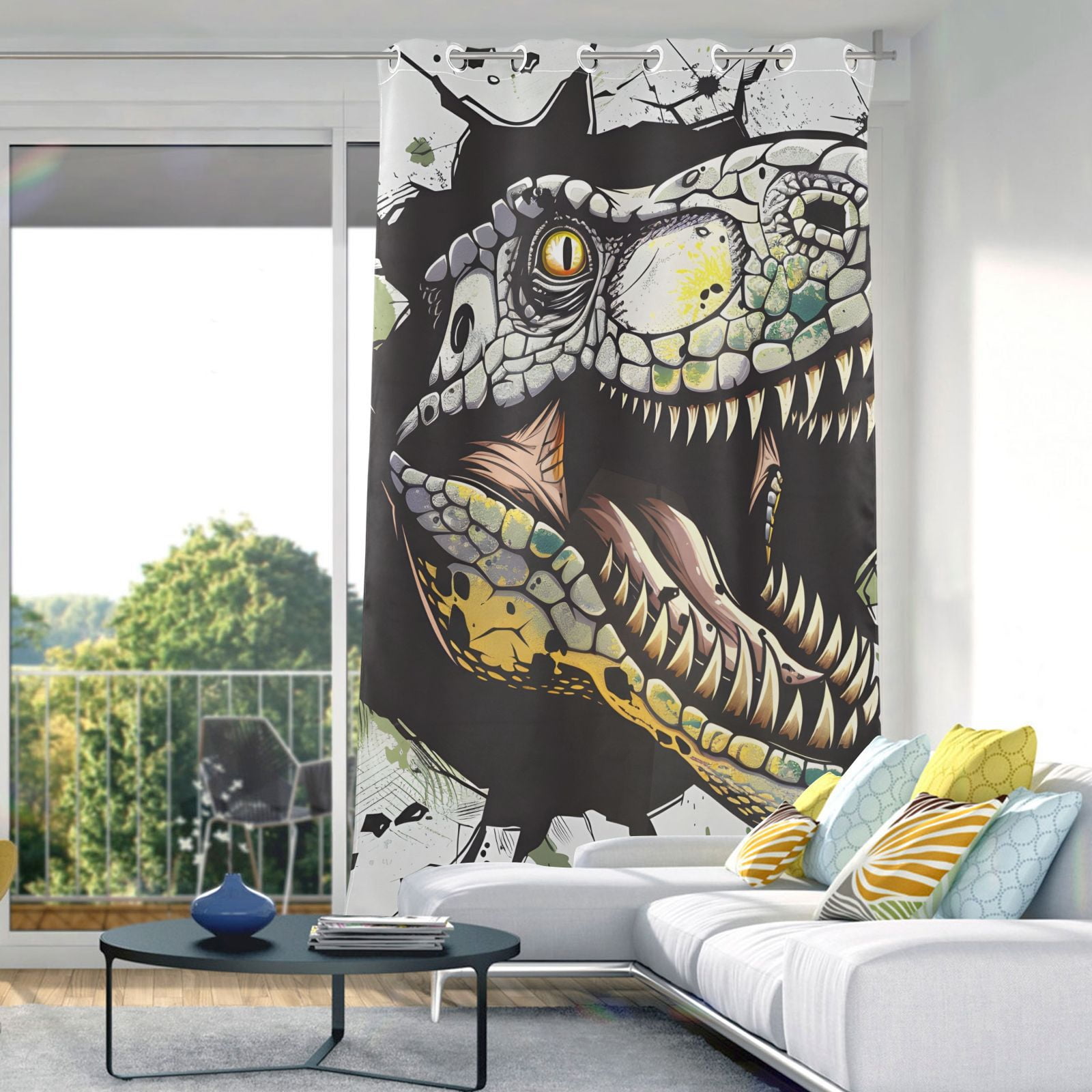 Dinosaur Face and Graffiti Blackout Curtain Panels Drapes Privacy Assured with Light Filtering Curtains for Living room Bedroom Bathroom Window