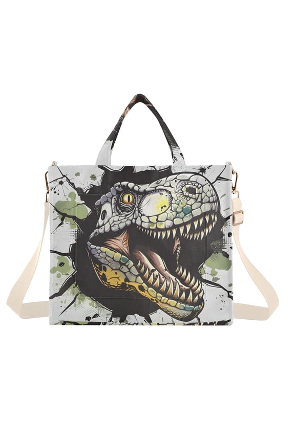 Dinosaur Face and Graffiti Corduroy Tote Bag Handbag Large Messenger Bag Shoulder Crossbody Zipper Bag Purse