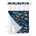 thumbnail image 1 of Dinosaur Family No Hook Shower Curtain with Snap in Liner Retro Watercolor Dinosaur Name Letter Navy Blue Waterproof Bathroom Shower Curtain with See Through Top Window for Bathtub 60" x 72", 1 of 9