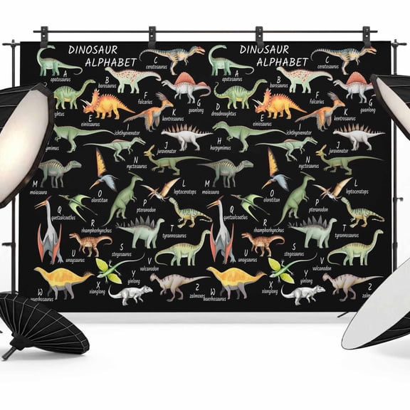 Dinosaur Family Photography Backdrop 7x5FT, Retro Hand-drawn Dinosaur Names Letters Black Photo Backdrops, Background for Photography Studio Photo Studio Background, Back Drop for Photoshoot