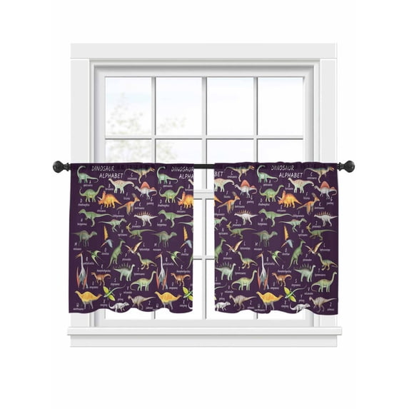 Dinosaur Family Sheer Curtains 2 Panels Set Retro Watercolor Dinosaur Name Letter Purple Sheer Window Curtains Light Filtering Rod Pocket Voile Drapes for Bedroom Living Room 52"x45"