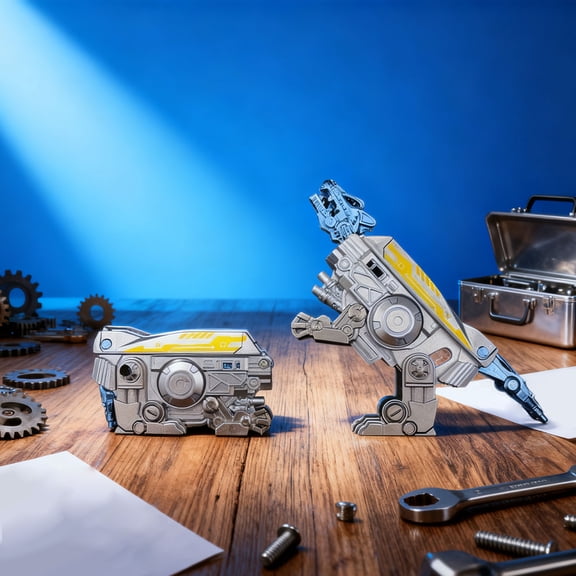 Dinosaur Fidget 2 In 1 Transformable Sensory Toy Dinosaur Transformer With Metallic Finish For Stress Relief Portable Play(Silver-4.5X7Cm)