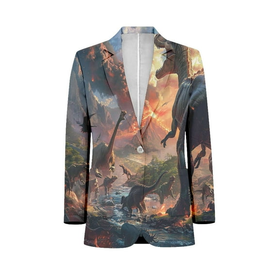 Dinosaur Filled Ancient Jungle Customized Men's Suits full man Shawl Collar Gentleman Suits for Wedding Business