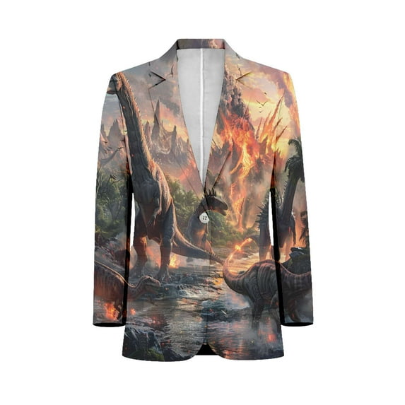 Dinosaur Filled Ancient Jungle Customized Men's Suits full man Shawl Collar Gentleman Suits for Wedding Business