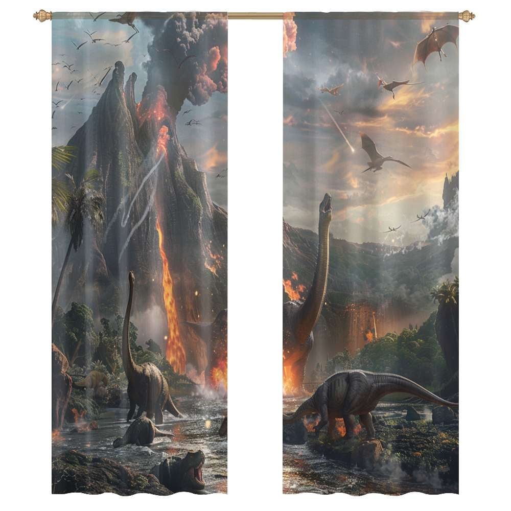 3D Volcanic Dinosaurs 917 Curtains Drapes