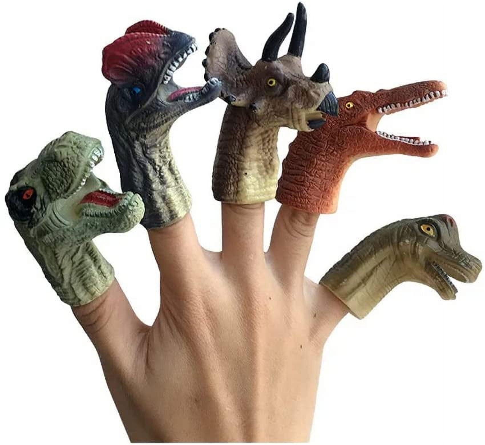 Dinosaur Finger Puppets for Kids, Dinosaur Toys Dinosaur Figures Soft  Rubber Dino Head Finger Bath Toys for Kids Girls Boys 5 PCs 