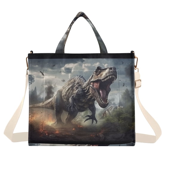 Dinosaur Fire Trees Clouds Corduroy Tote Bag Handbag Large Messenger Bag Shoulder Crossbody Zipper Bag Purse