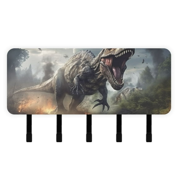 Dinosaur Fire Trees Clouds Mail Holder Organizer Wall Mount with Shelf Key Holder Key Rack with 5 Key Hooks for Wall Decorative