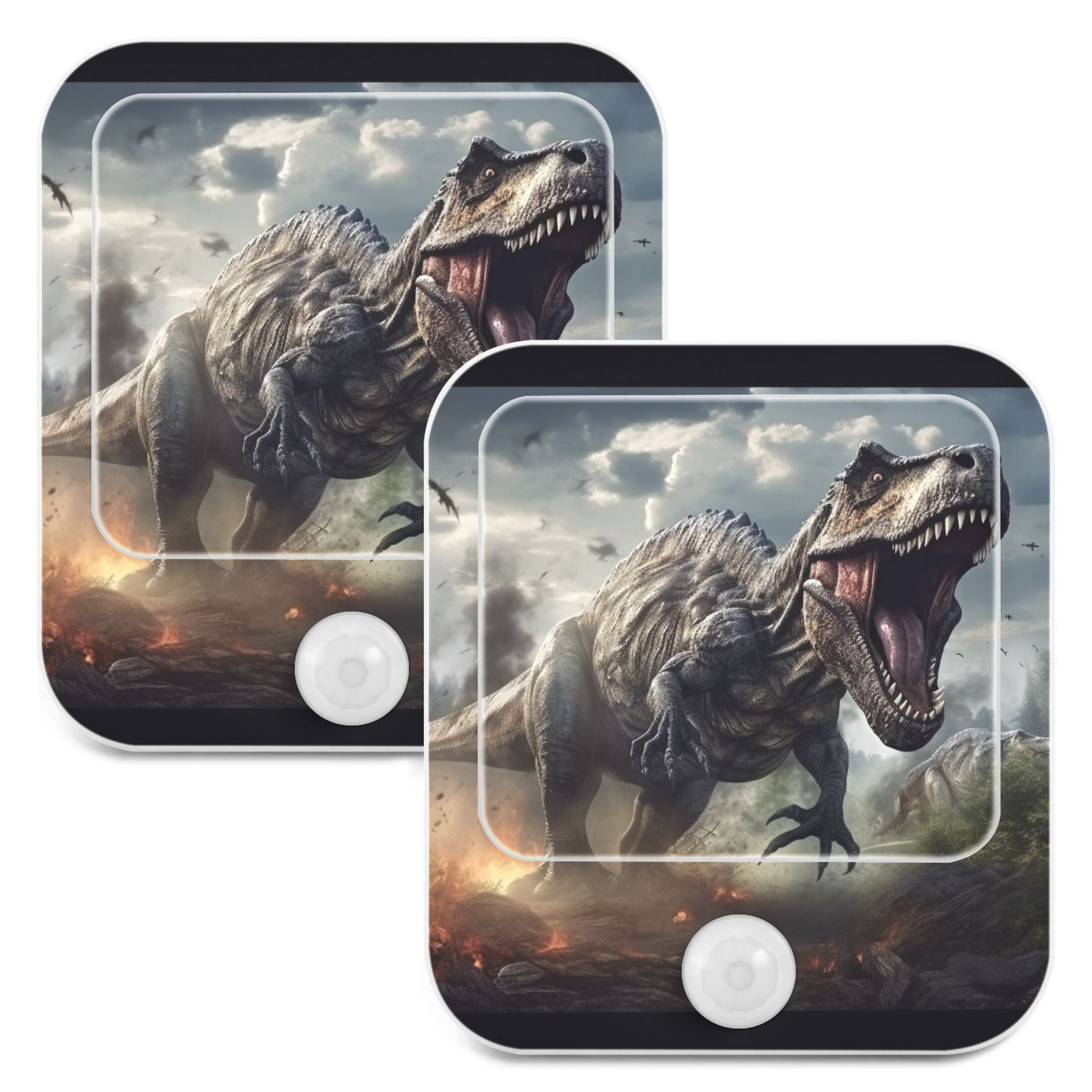Dinosaur Fire Trees Clouds Night Lights Plug into Wall LED with Auto Light Sensor Warm Light for Kids Hallway Bedroom Living Room Kitchen Bathroom Set of 2