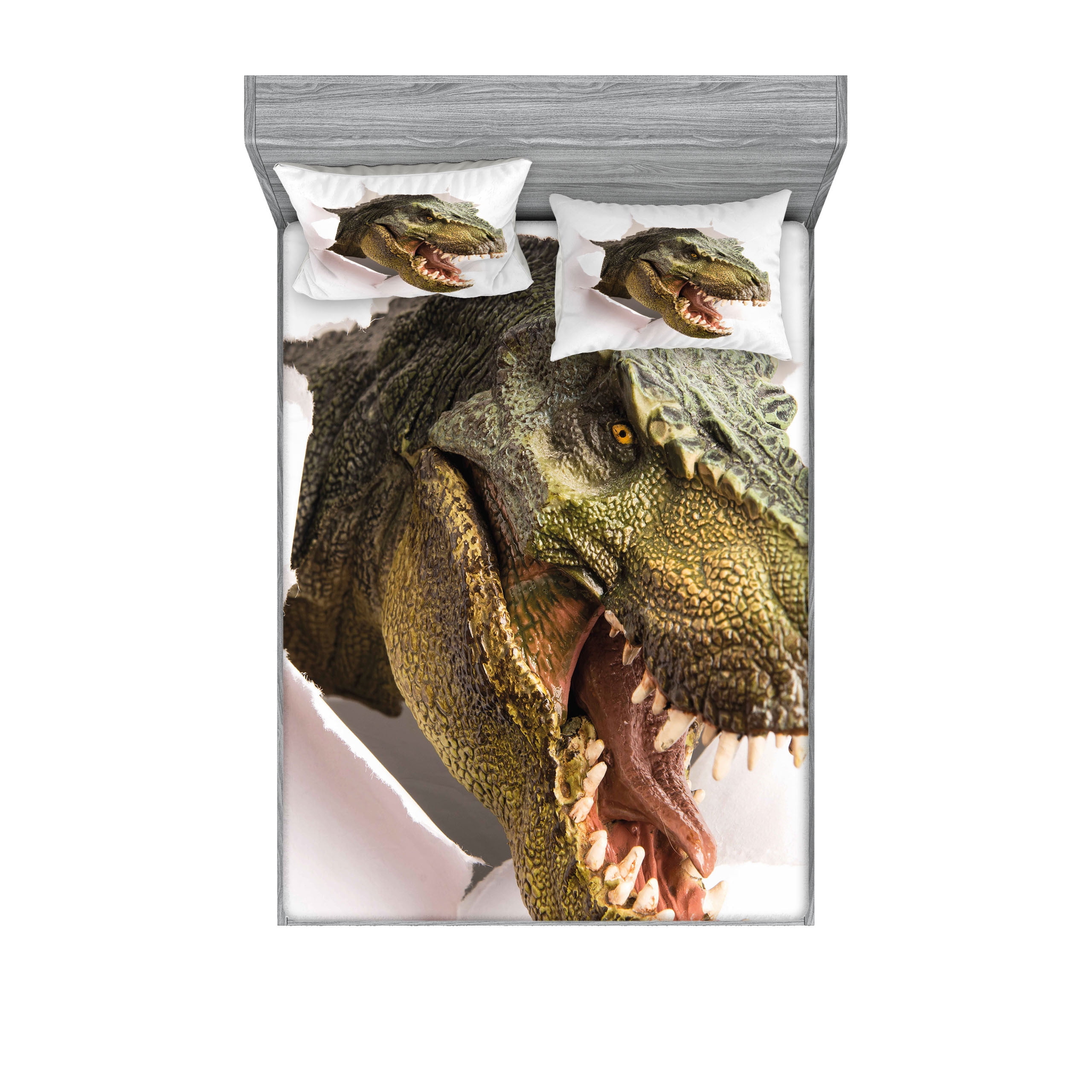Dinosaur Fitted Sheet & Pillow Sham Set, Dangerous Dinosaur Tears up ...