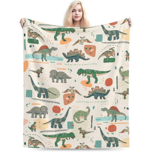 Dinosaur Flannel Throw Blankets,Cozy Flannel Blanket on for Home Bedroom Living Room Office Dorm, Soft Comfort Lightweight Throw Blankets 50x60,Gift for Boy Girl Son Daughter