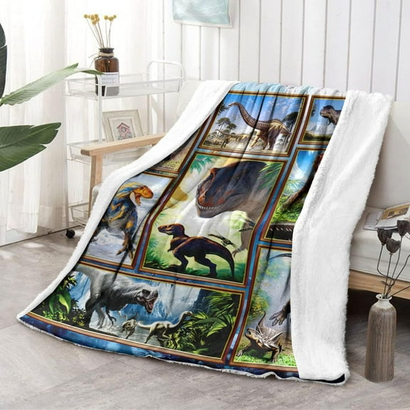 Dinosaur Fleece Blanket for Boys - Jurassic Dino World Park Kids Sherpa Throw - Dinosaur Fans Plush Toy Gift Soft Flannel Sofa Bed Room Decor Dominion 60x80 Inches