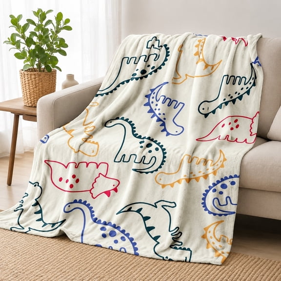 Dinosaur Fleece Throw Blanket, Soft 280 Gsm Polyester, Kids Room Decor for Couch & Bed