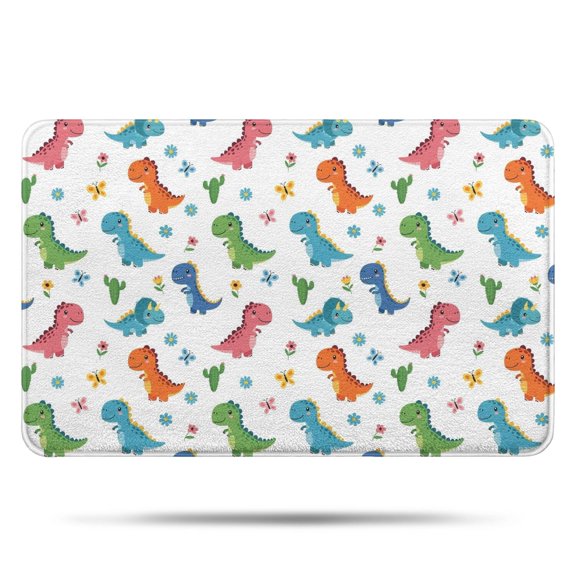 Dinosaur and Flower Pattern Bathroom Rugs Mat,Non Slip Microfiber Bathroom Rug,Rubber Backing,Soft Bathroom Mats for Bathroom Floor,Tub and Shower,17x27in(43x68cm)