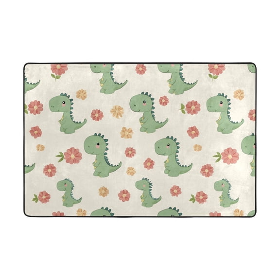 Dinosaur Flower Rug 72x48in Memory Foam Absorbent Non Slip Plush for Living Room Office Bedroom