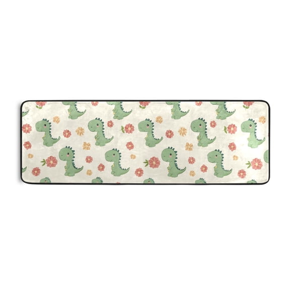 Dinosaur Flower Runner Rug 24x72 Inch Cushioned Non Slip Soft Absorbent Floor Mat