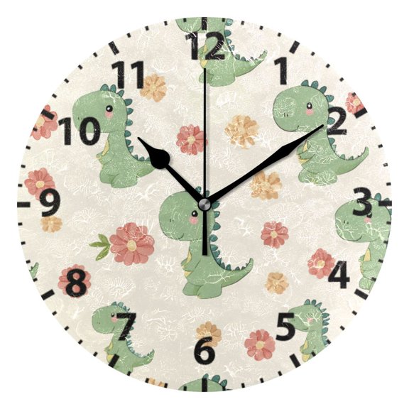 Dinosaur Flower Wall Clock 10in Round Artistic Oil Painting Home Decor Desk Table Clock