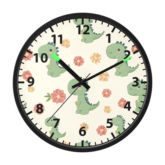 Dinosaur Flower Wall Clock 12 Inch Voice Activated Night Light Silent Non Ticking