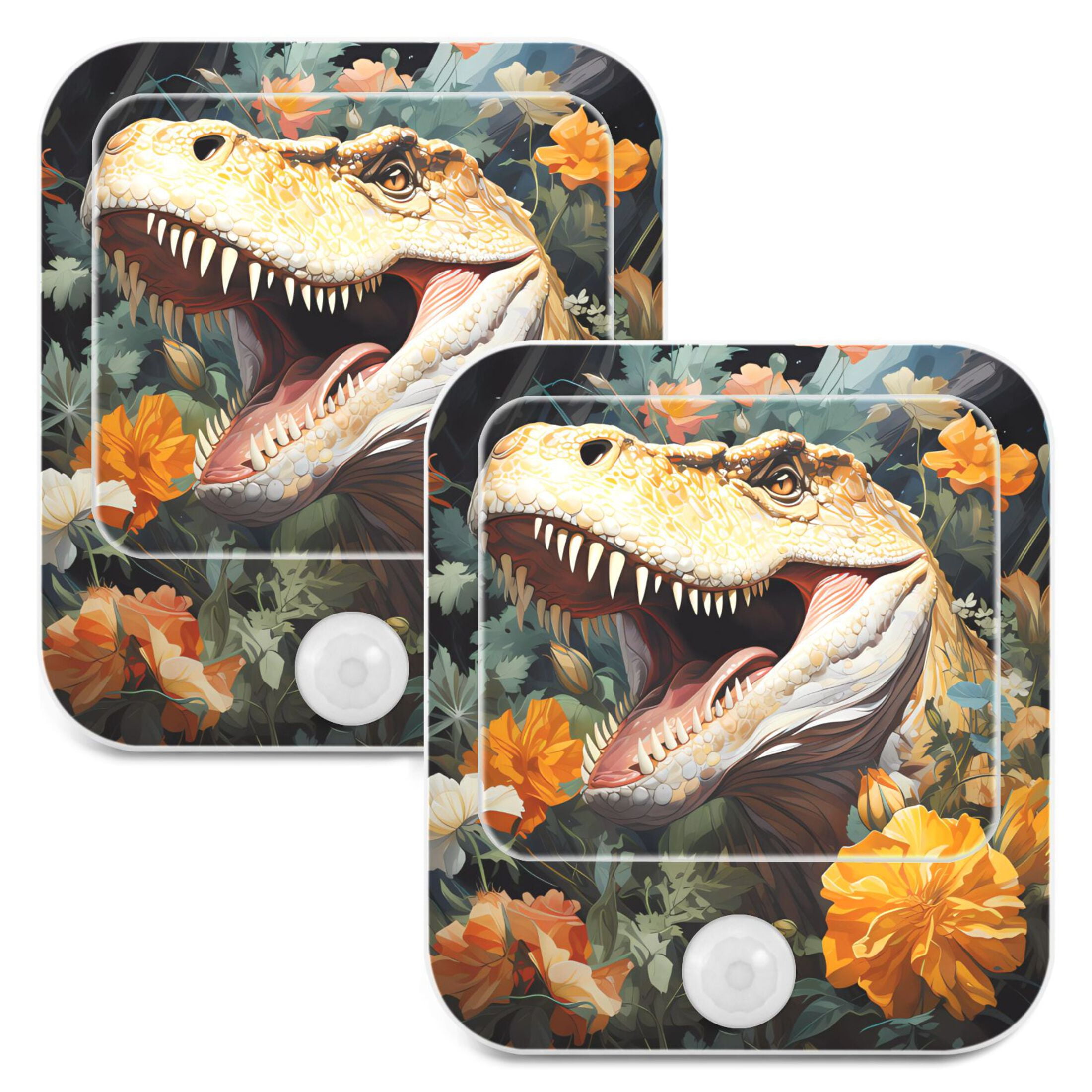 Dinosaur Flowers Leaves Night Lights Plug into Wall LED with Auto Light Sensor Warm Light for Kids Hallway Bedroom Living Room Kitchen Bathroom Set of 2