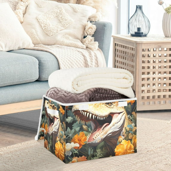 Dinosaur Flowers Leaves Storage Basket Foldable Laundry Basket Shelf Kids Toy Storage Container Organizer with Handles