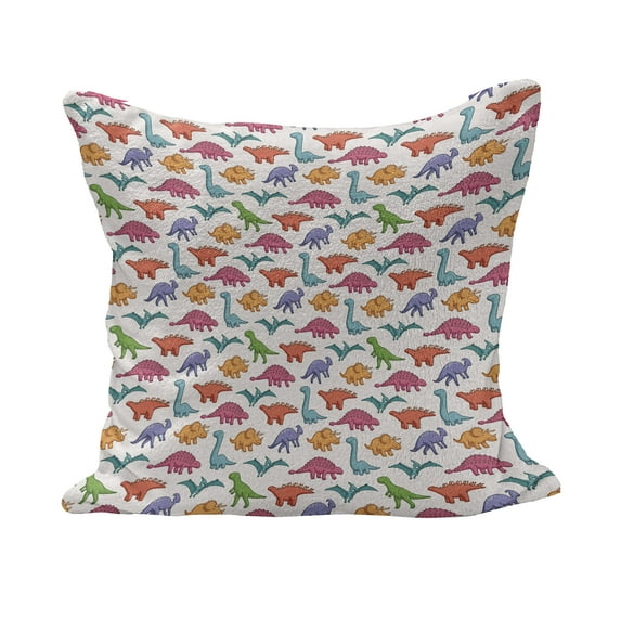 Dinosaur Fluffy Throw Pillow Cushion Cover, Variety of Dinosaurs in Colorful Cartoon Style Archeology Pattern Summer, Rectangle Accent Pillow Case, 36" x 16", Multicolor, by Ambesonne