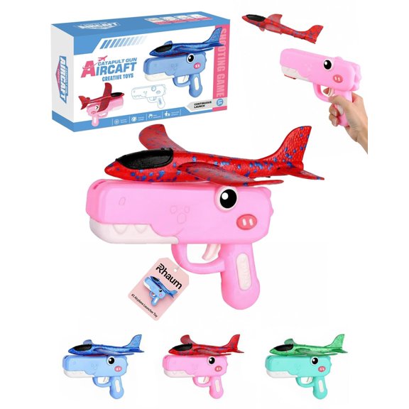 Dinosaur Foam Glider Launcher Toy, Cute Dino Airplane Launcher Toy with 8 Inch Foam Glider, Easy Launch Flying Aircraft Set, Fun Outdoor Flying Styrofoam Airplane for Birthday Gift