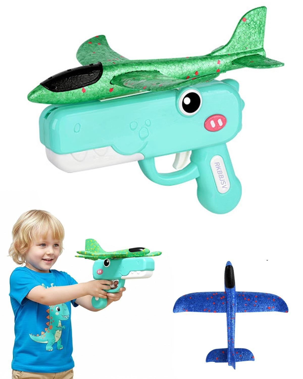 Dinosaur Foam Glider Launcher Toy, Dinosaur Catapult Gun Aircraft,  Outdoor Flying Catapult Toy for Backyard Park Beach Play