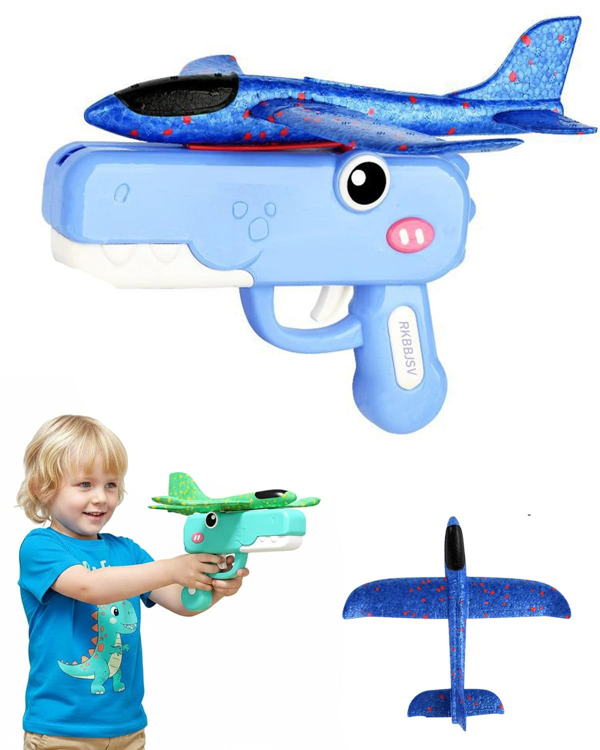 Dinosaur Foam Glider Launcher Toy, Dinosaur Catapult Gun Aircraft,  Outdoor Flying Catapult Toy for Backyard Park Beach Play