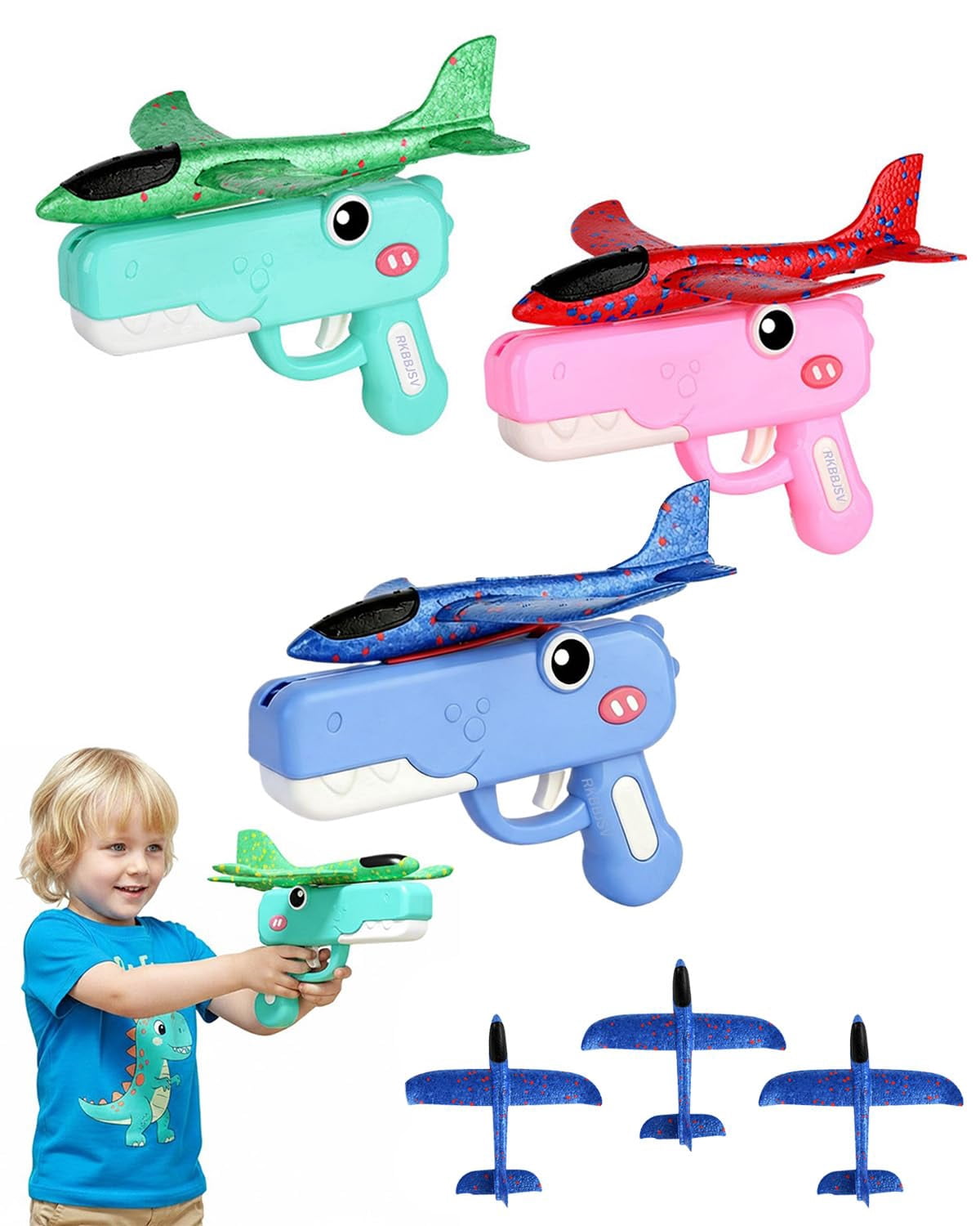 Dinosaur Foam Glider Launcher Toy, Dinosaur Catapult Gun Aircraft,  Outdoor Flying Catapult Toy for Backyard Park Beach Play