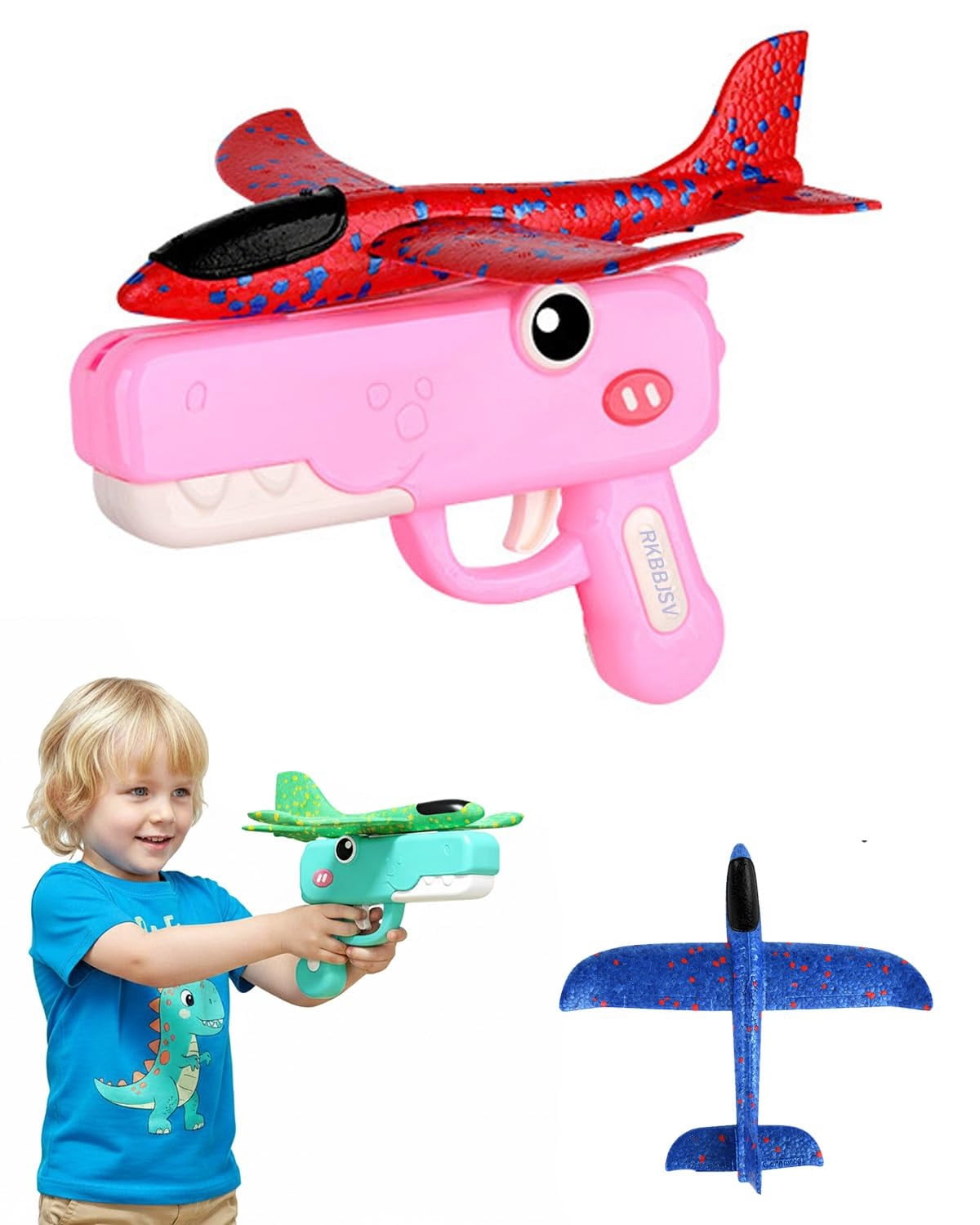 Dinosaur Foam Glider Launcher Toy, Dinosaur Catapult Gun Aircraft,  Outdoor Flying Catapult Toy for Backyard Park Beach Play