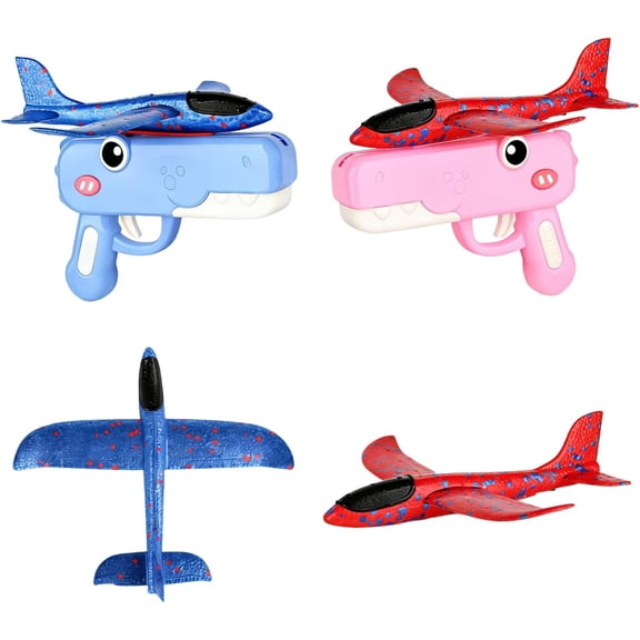 Dinosaur Foam Glider Launcher Toy, Foam Glider Airplane Launcher Toy Dual Flight Modes,Fun Outdoor Flying Catapult Toy - Fun Birthday Gifts & Party Favors (2PCS * B)