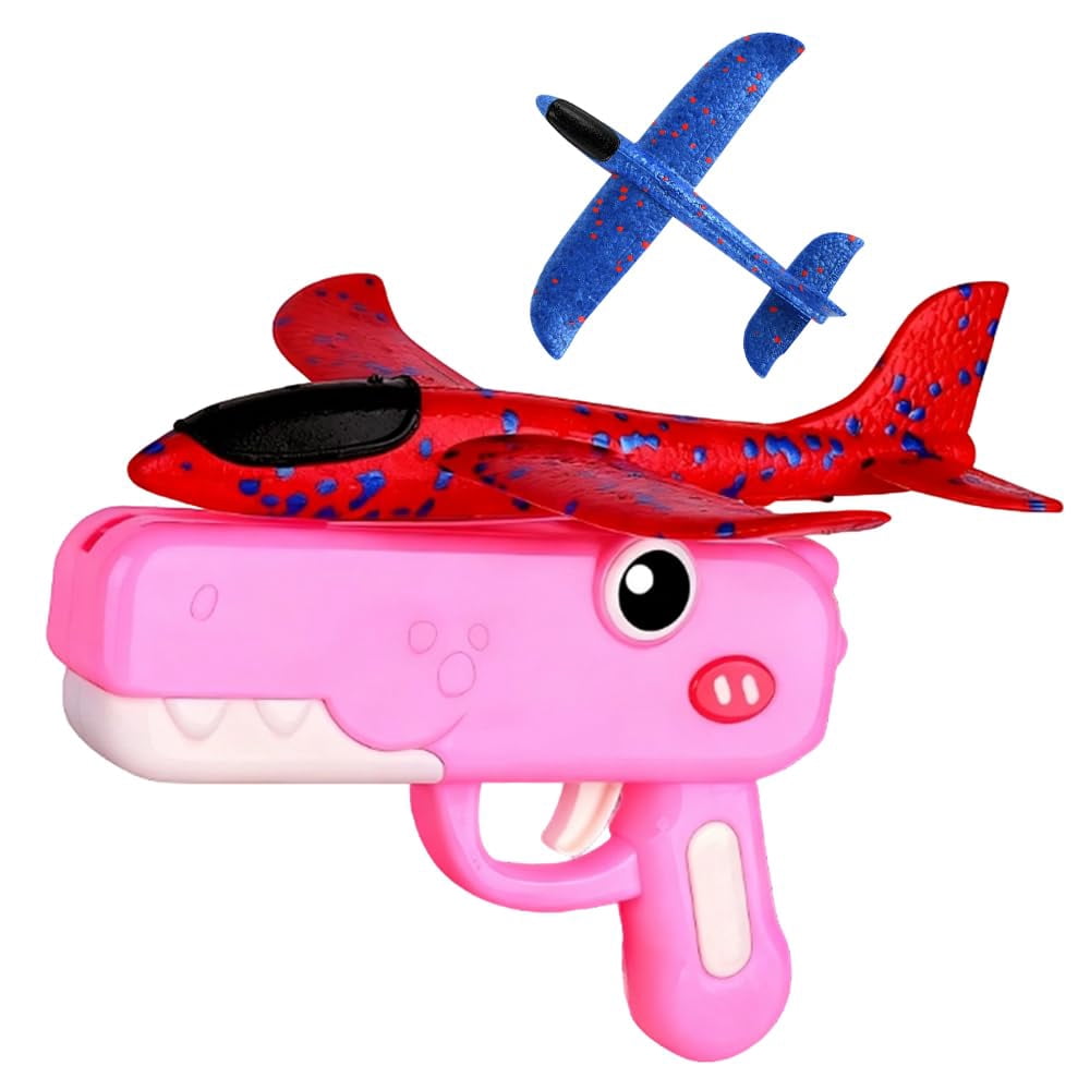Cute Dinosaur Airplane Launcher Model, 2026 New Foam Glider Plane with Airplane Launcher, Lovely Outdoor Flying Model for Park