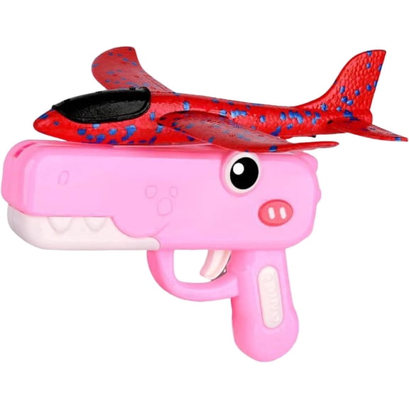 Dinosaur Foam Glider Launcher Toy, Outdoor Flying Catapult Plane with Easy-to-Launch Foam Aircraft, Cute Birthday Gifts for Kids (pink)