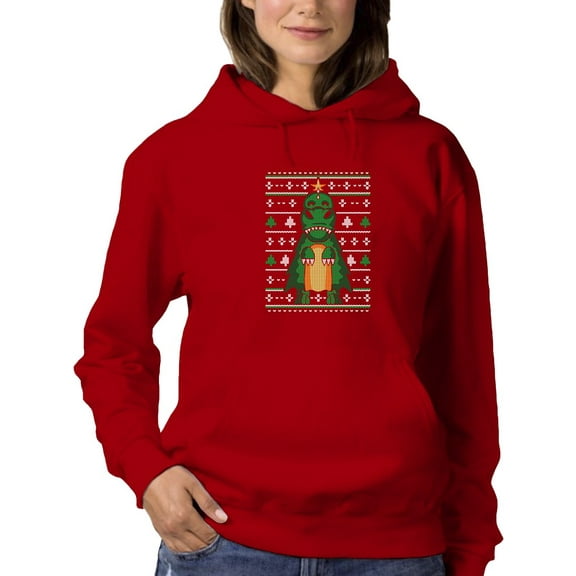 Dinosaur For Christmas Hoodie Women -Smartprints Designs, Female Medium