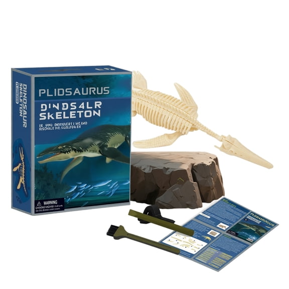 Dinosaur Fossil Dig Excavation Kit, Plidosaurus Skeleton STEM Educational Toy for Kids, Complete Set with Fossil Block Chisel Hammer Cleaning Brush and English Instruction Manual, for Interactive Arc